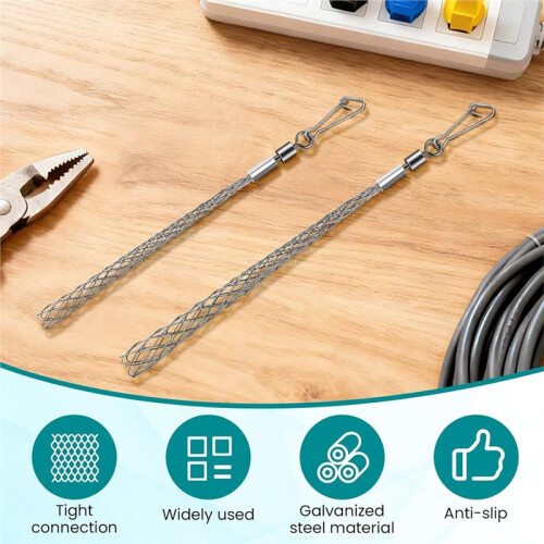 2 PCS Wire Pulling Grip Mesh Cable Pulls Metal Cable Puller Socks Wire Pulling Tools Wire Grip Flexible Snap 2