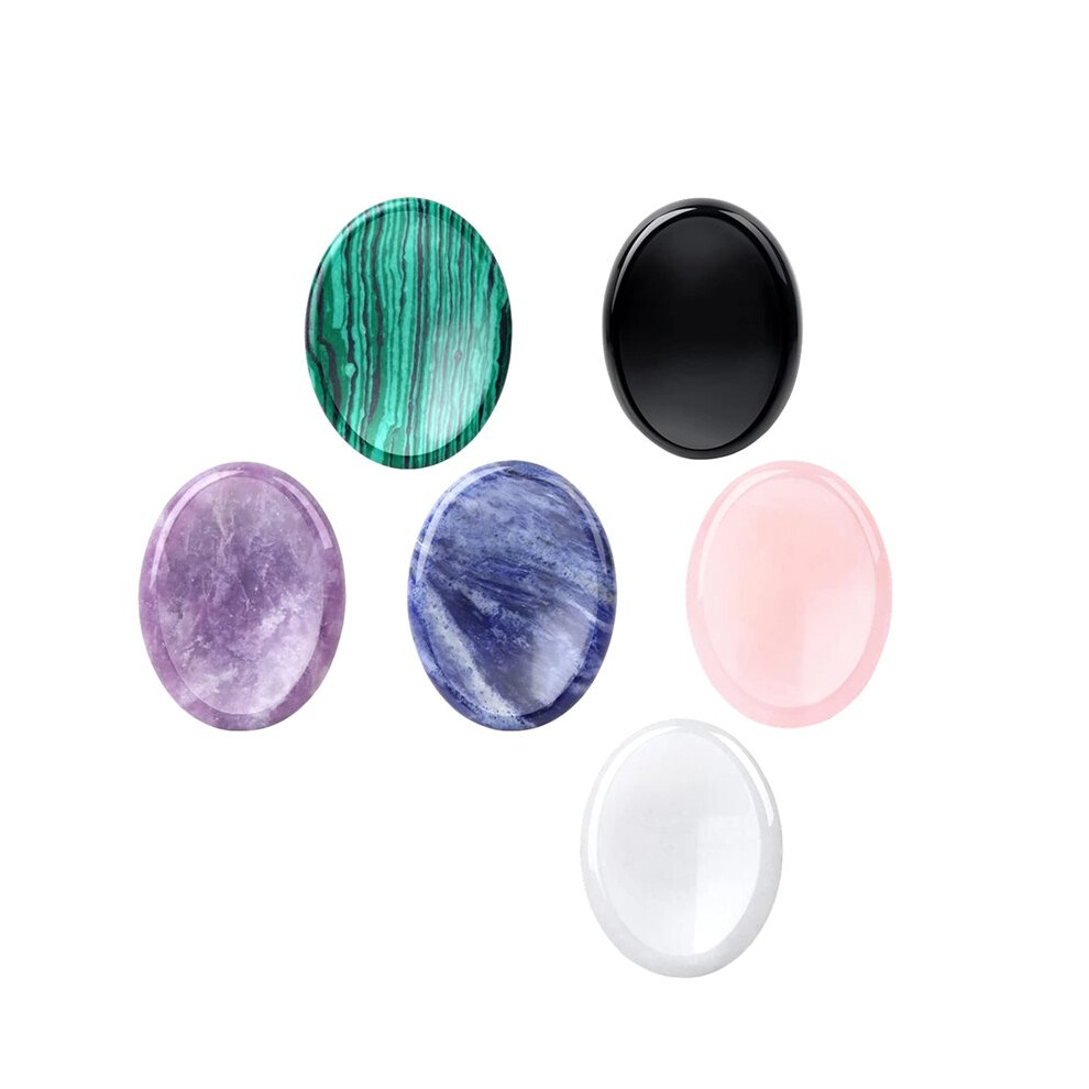 Tlily 6Pcs Thumb Worry Stone For Anxiety Healing Crystals Sets, Hand Carved Crystals And Healing Stones, Meditation Crystal