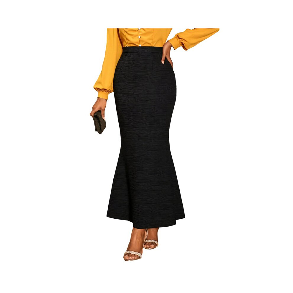 Gonna Lunga Elasticizzata A Sirena Con Vita Alta E Aderente Da Donna Per Autunno Inverno Nero Xl