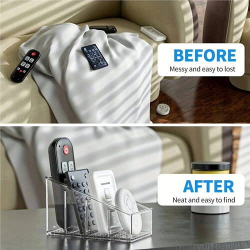 Clear Plastic Remote Control Holder and Desk Organizer with 4 Compartments for Home and Office Use 2