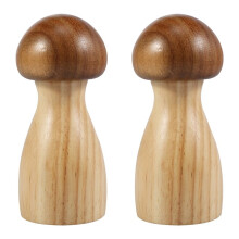 2 Pcs Wood Salt and Pepper Grinder Set Mushroom Shape Manual Salt and Pepper Grinder Coarseness Adjustable Salt Grinder
