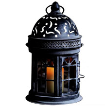 Retro Metal Candlestick Colored Glass Aromatherapy Candlestick Decorative Decoration Decorative Iron Wind Lamp Black