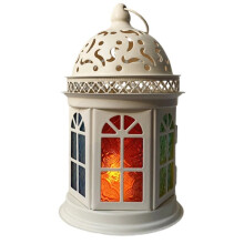Retro Metal Candlestick Colored Glass Aromatherapy Candlestick Decorative Decoration Decorative Iron Wind Lamp White