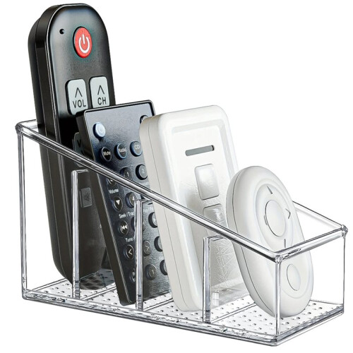 Portatelecomando e Organizer da Scrivania In Plastica Trasparente con 4 Scomparti per Uso Domestico e In Ufficio 2