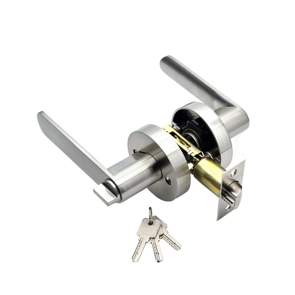 Zinc Alloy Indoor Door Lock With Silent Operation, Keyed Exterior, 60Mm Cylinder - Brushed Silver Silver 4711695843099