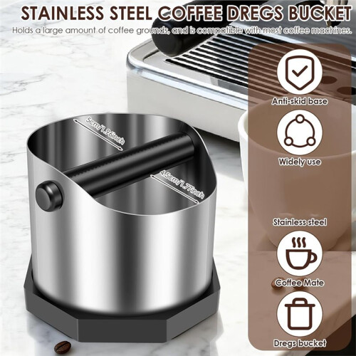 Espresso Knock Box,Coffee Grounds Bin 1600 Ml Stainless Steel Espresso Grounds Boxes,Coffee Waste Container Matte Black 2