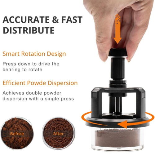 WDT Tool Espresso Coffee Stirrer Distributor Adjustable Depth Espresso Stirrer Tool Rotary Coffee Powder Tool 53mm 1