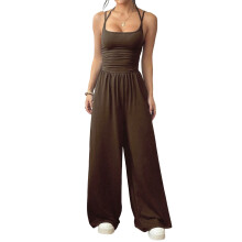 Sommarjumpsuit med Spaghettiband och Vida Byxor för Kvinnor Kaffebrunt XS