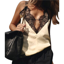 Lace Camis Tops for Women Spaghetti Strap Satin Silk V Neck Tank Top Y2K Going Out Shirt Tops Cream White M