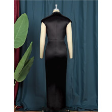 Women'S Satin High Slit Maxi Dress - Elegant Mock Neck Cap Sleeve Formal Attire Black S