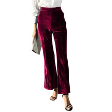 Women'S Velvet Elastic Waist Flare Leg Palazzo Long Pants Trousers Bell Bottom Casual Streetwear Trousers Wine Red L