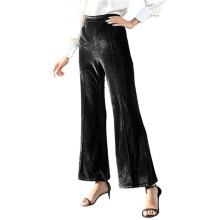 Women'S Velvet Elastic Waist Flare Leg Palazzo Long Pants Trousers Bell Bottom Casual Streetwear Trousers Black S