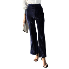 Women'S Velvet Elastic Waist Flare Leg Palazzo Long Pants Trousers Bell Bottom Casual Streetwear Trousers Navy  M