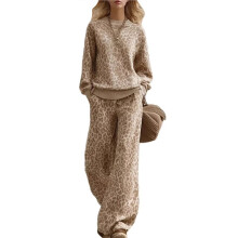 Womens Leopard 2 Piece Sets Oversized Hoodies Straight Leg Sweatpants Leopard Print L