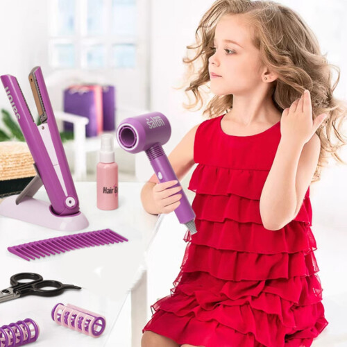 Kit Giocattolo per Parrucchiere e Bellezza per Ragazze, Asciugacapelli e Accessori per Lo Styling, Set per Parrucchieri, Bambole e Accessori per il 1