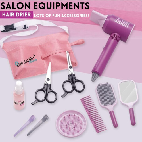 Kit Giocattolo per Parrucchiere e Bellezza per Ragazze, Asciugacapelli e Accessori per Lo Styling, Set per Parrucchieri, Bambole e Accessori per il 2