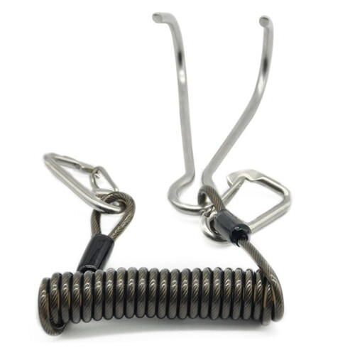 Double  Dive  Rafting Hook Stainless Steel  Hook Spiral Coil Spring Cord Dive Safety Accessory - Black