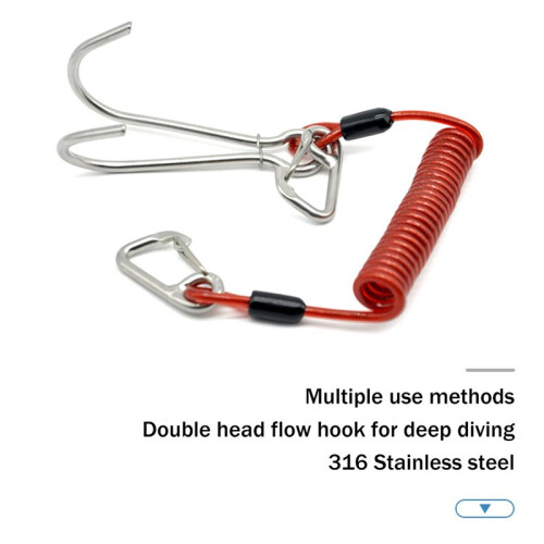 Double  Dive  Rafting Hook Stainless Steel  Hook Spiral Coil Spring Cord Dive Safety Accessory - 1