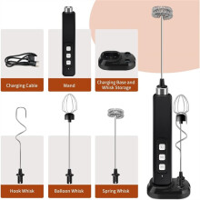 Wiederaufladbarer Handmilchaufschäumer mit 3 Abnehmbaren Edelstahl-Schneebesen, -Aufschäumstab für Kaffee, Matcha und Proteinshakes