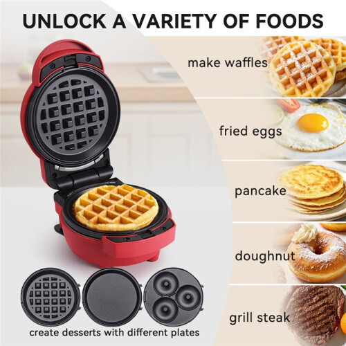 Multifunctional Waffle Cake Maker Non-Stick Skillet Donut Maker Double-Sided Heating Home Breakfast Machine A US Plug 1