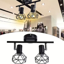 Kitchen Ceiling Lights 2-Way, Retro Black E14 Spotlights, Adjustable Metal Wire Cage Wall Spotlights for Bedroom Hallway