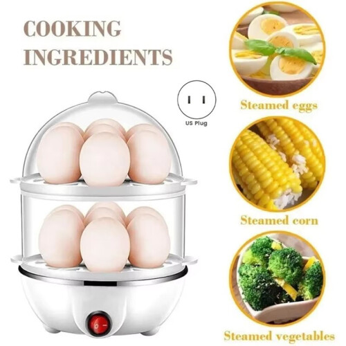 Electric Egg Cooker Automatic Steamer Double Layer Multi Function Breakfast Machine Appliance for Boiling Poaching US