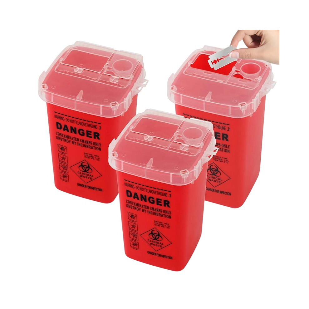 3-Pack Sharps Container for Safe Needle and Syringe Disposal,1 Quart Biohazard Needle Disposal Container