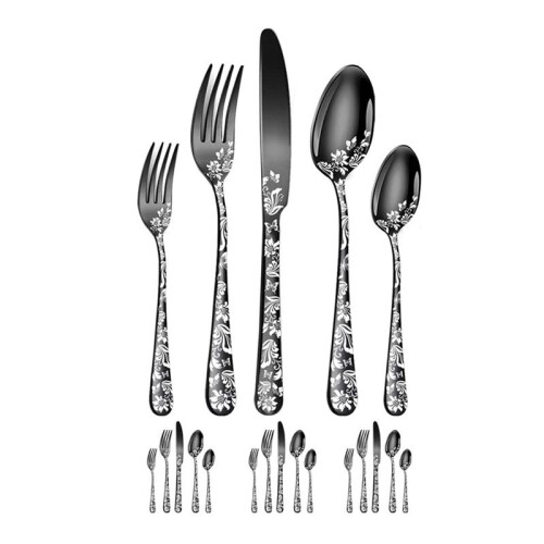 20-Piece Set, Stainless Steel Silverware Cutlery Set for 4, Unique Pattern Design, Includes Dinner Knives