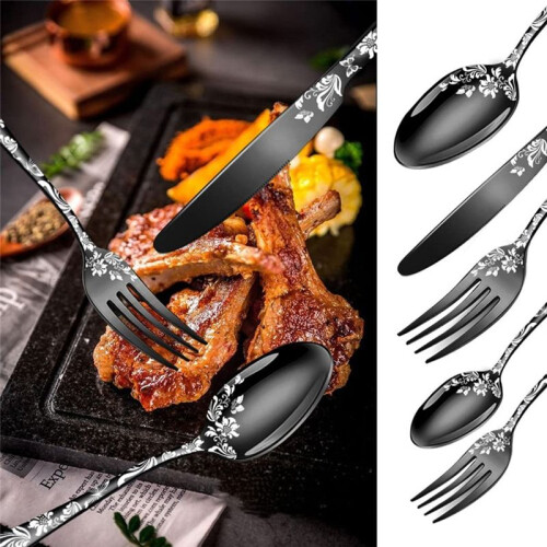 20-Piece Set, Stainless Steel Silverware Cutlery Set for 4, Unique Pattern Design, Includes Dinner Knives 2