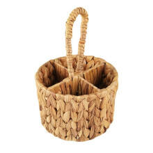 Utensil Caddy Carrier, Flatware Organizer, Hand Woven Water Hyacinth Cutlery Holder for Countertop with Handle