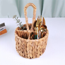 Utensil Caddy Carrier, Flatware Organizer, Hand Woven Water Hyacinth Cutlery Holder for Countertop with Handle