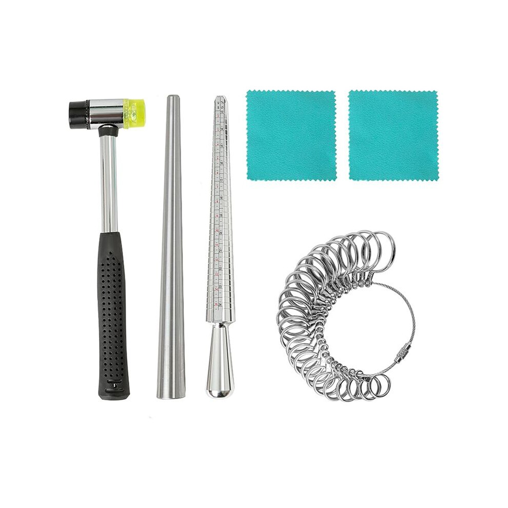 Ring Sizer Mandrel Measuring Tool With 27 Pcs Circle Models, Finger Measuring Stick, And Rubber Jewelers Hammer 6032048558995
