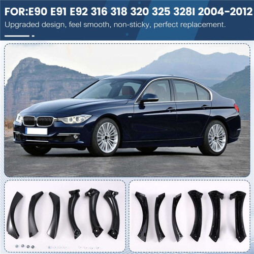 Door Pull Handle Set Replacement for  3 Series E90 E91 E92 316 318 320 325 328i 2004-2012 RHD Carbon Fiber Pattern 2