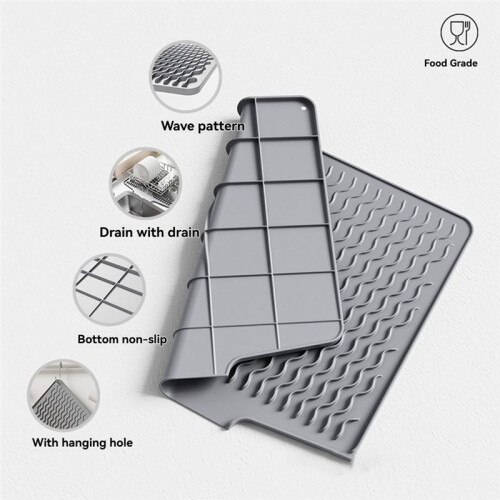 Silicone Tableware Drain Mat, Anti Slip Sink Mat, Slope Guide Bowl Dish Drying Filter Mat 2
