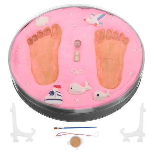 3Pièces Kit Empreinte Main Pied Bébé Rose Facile À Utiliser 2