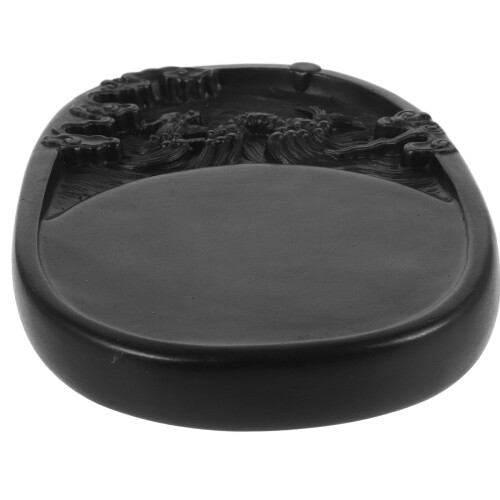 2Pièces Encrier Pierre Chinois, Bord Lisse, Noir, Pour 2