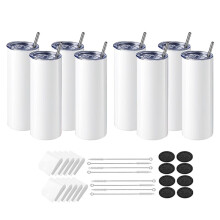 Paquete de 8 Vasos de SublimacióN en de 20 Oz Rectos Delgados con Papeles de SublimacióN, Tapas y Pajitas para MáQuina de Prensa de Vaso