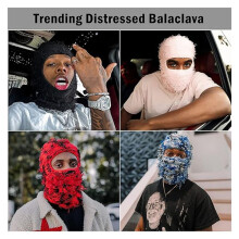 Distressed Skimaske Vollgesichtsstrick Fuzzy Yeat Shiesty Distress Mask für MäNner Frauen Rosa