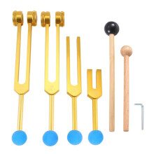 Set di Diapason da 4 Pezzi (128 Hz, 136,1 Hz, 528 Hz, 4096 Hz), per Chakra Curativo, Terapia del Suono, Antistress, Oro