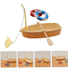 2 Sets Swimming Ring Miniature Boat Life Ring Oars Canoe Boat Cruise Toy Plastic Sailboat Household