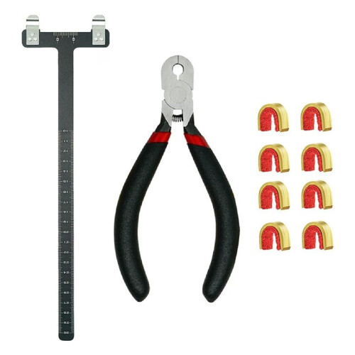 Bow String Nocking Points Set with T Square Ruler Nocking Buckle Pliers and 8pcs Nocking Buckle Set, Black