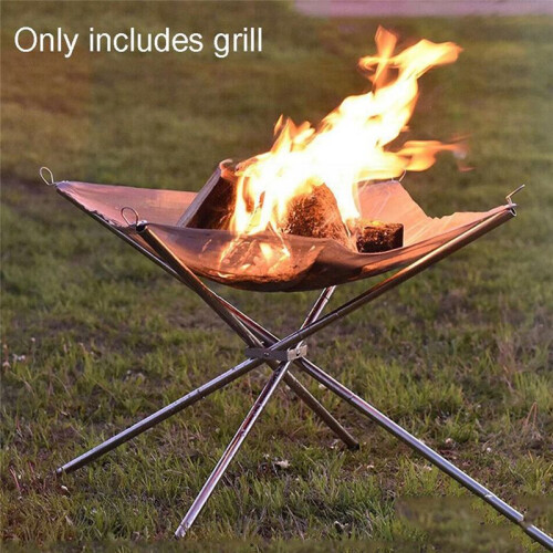 Utomhuscamping Eldställ i Rostfritt Stål Bärbart Hopfällbart Vedställ Camping Grillgaller Stort 2