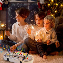 Montessori Wooden Digital Voice Recorder,5 Music Toggle Switchs Toy,Toddler Busy Board with 7 LED Light Montessori Toy