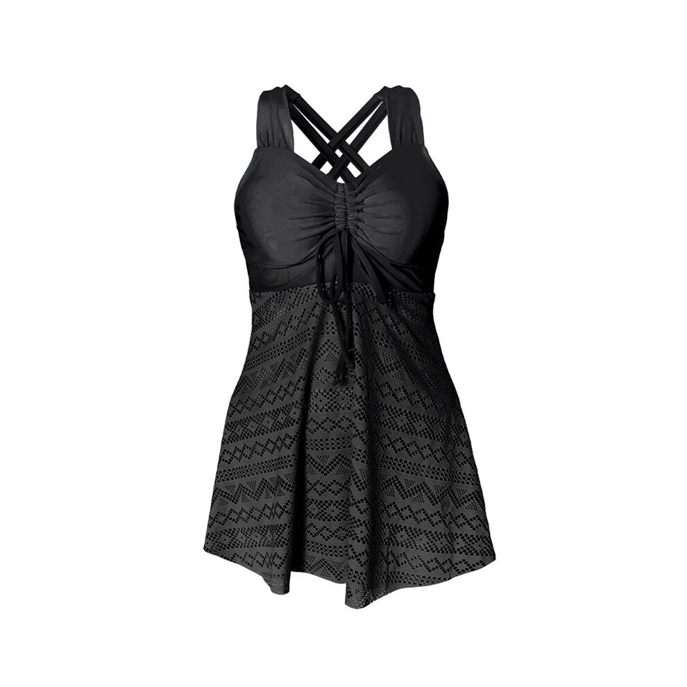 Costume Da Bagno Da Donna Taglie Forti Con Gonna A Vita Alta, Top In Pizzo E Slip In Rete Contenitiva Nero M