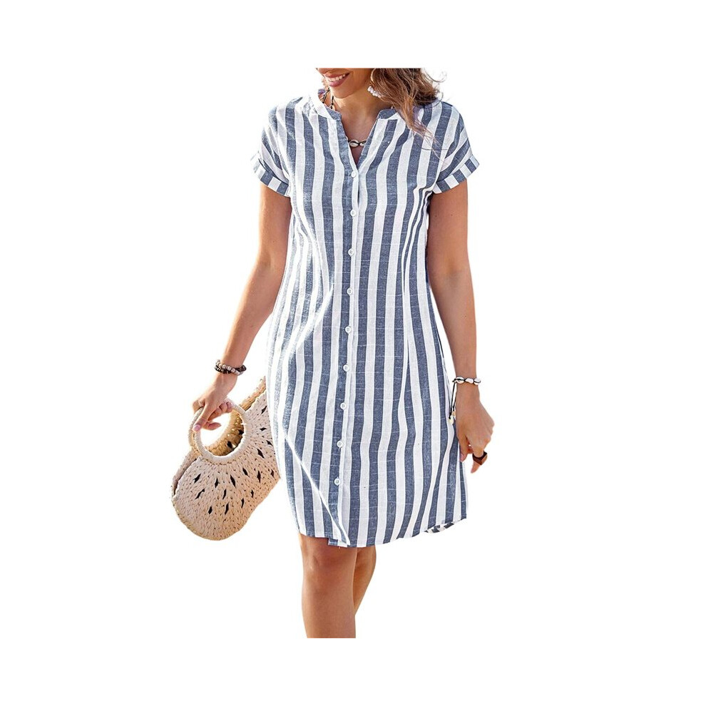 Abito Casual Da Donna A Maniche Corte, A Righe, Con Scollo A V E Spacco, Lungo Abito Da Spiaggia Midi Blu Navy Xxl