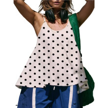 Women Y2k Cute Polka Dots Camis Crop Top Aesthetic U Neck Spaghetti Strap Sleeveless Camisole Top White M