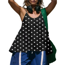Women Y2k Cute Polka Dots Camis Crop Top Aesthetic U Neck Spaghetti Strap Sleeveless Camisole Top Black S