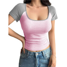 T-Shirt, Camicie da Donna, Top Corti, Primavera Estate, Allenamento, Abbigliamento Y2k, Moda da Spiaggia Rosa XL