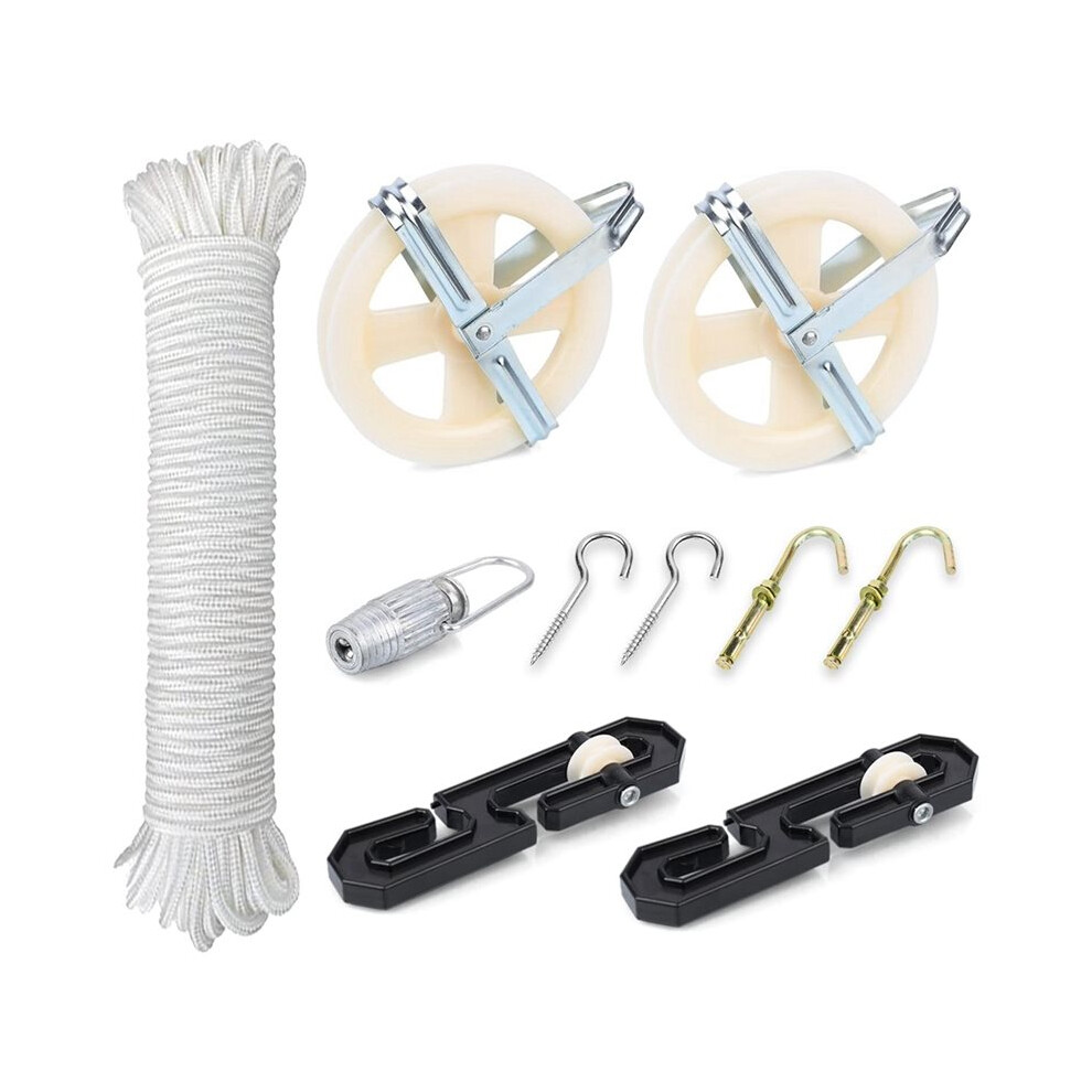 Clothesline Kit, Nylon Clothesline Pulley Kit, 150Ft Polyester Clothes Rope Outdoors Heavy Duty 6033556421498