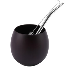 Holz Yerba KüRbis Mate Teeset Hand Gemachte Natur Holz Kaffee Wasser Mate Tasse mit LöFfel Stroh Bombilla Pinsel 200ML (Tief)